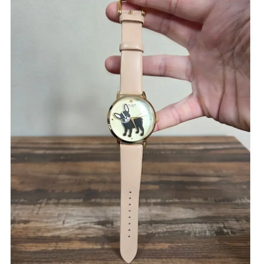 Kate Spade New York Grand Metro French Bulldog Woman's Watch Gold and Blush